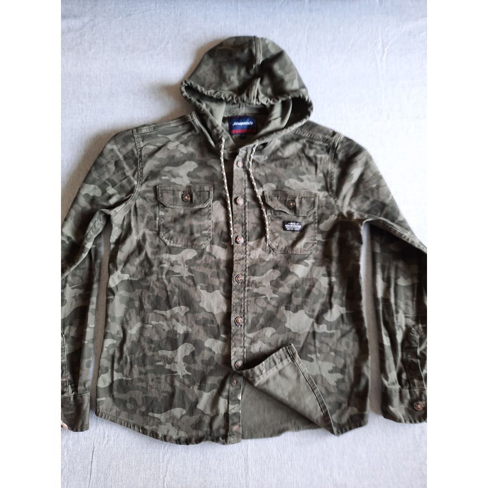 Aeropostale Mens Medium Utility Camp Military Green Drawstring‎ Hoodie Jacket